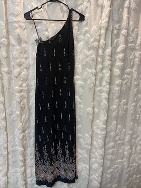 90s American vintage black maxi dress with floral embroidery and butterfly
